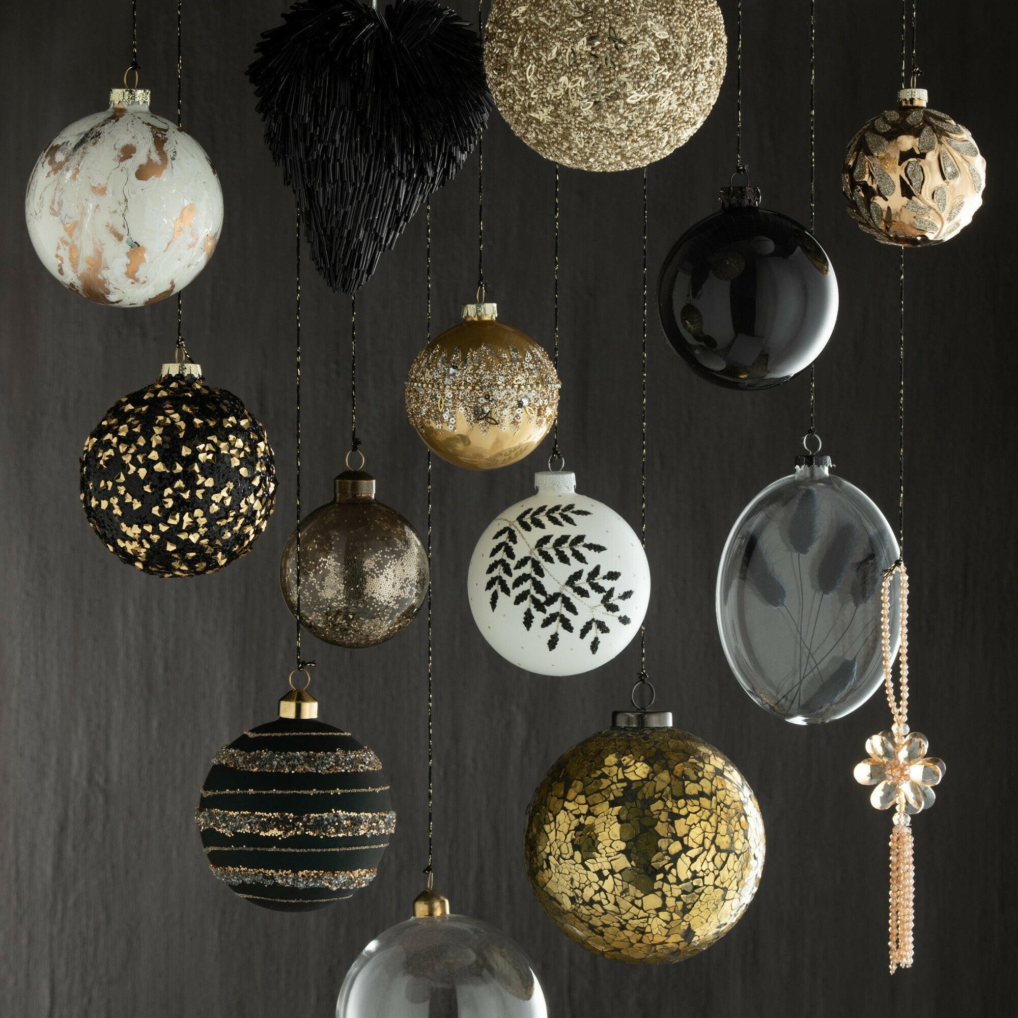 Kerstbal Glitter Zwart/Goud Small
