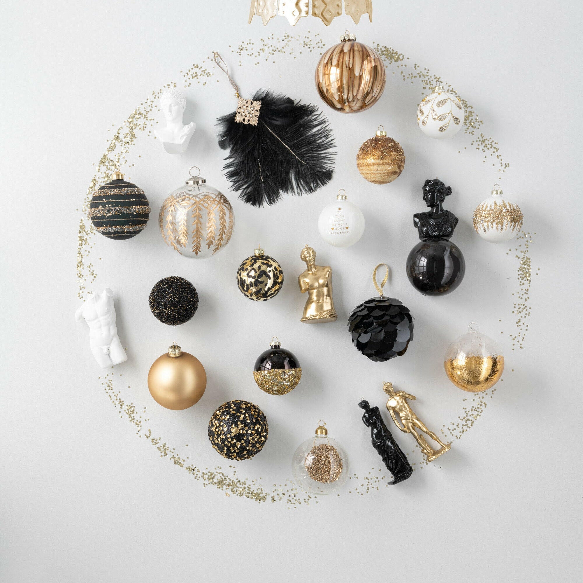 Kerstbal Glitter Zwart/Goud Small