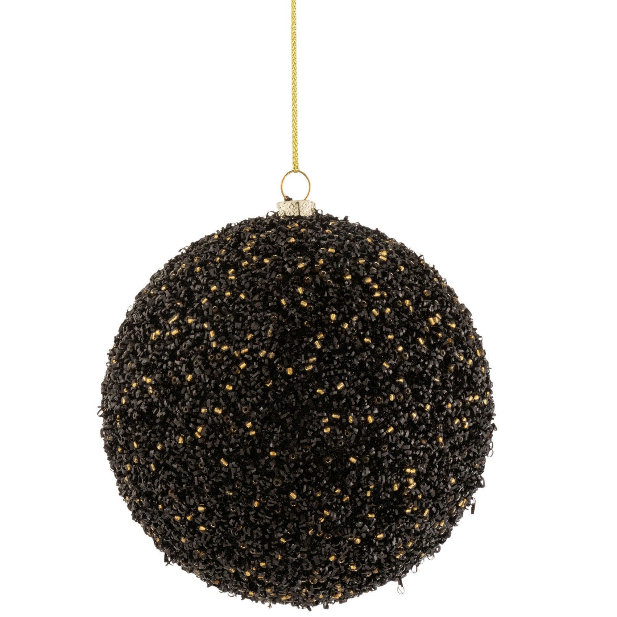 Kerstbal Glitter Zwart/Goud Medium