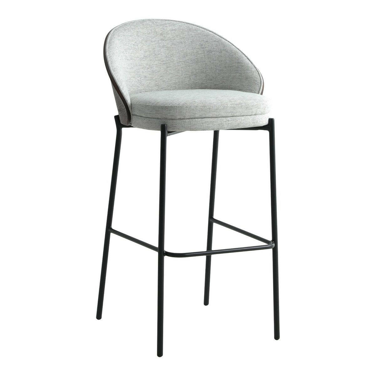 Canelas Bar Chair - Barstoel Lichtgrijs Met Donkerbruine Rugleuning En Zwarte Poten