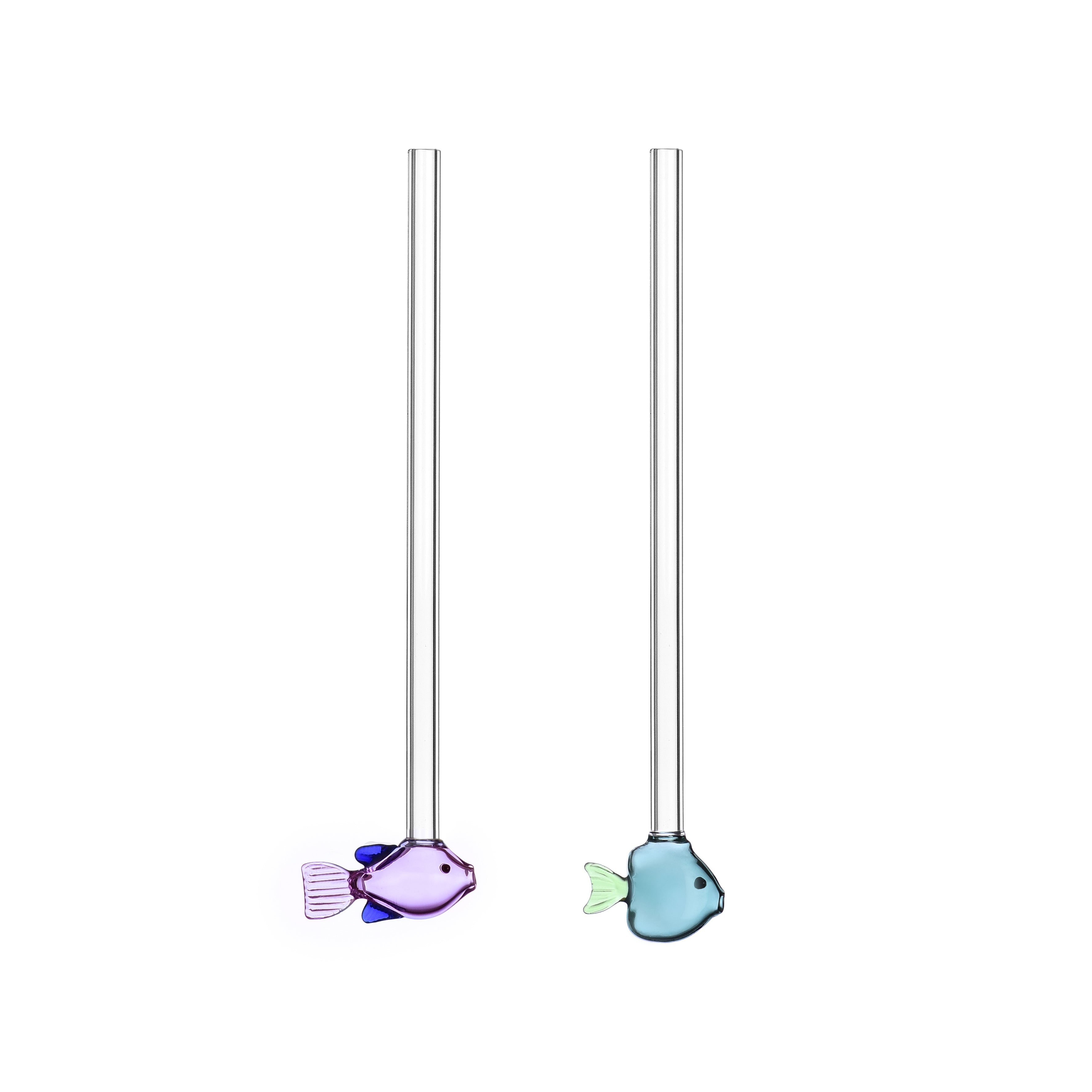 Ichendorf Milano 2 drinkrietjes lilac en groen met visdesign + borstel