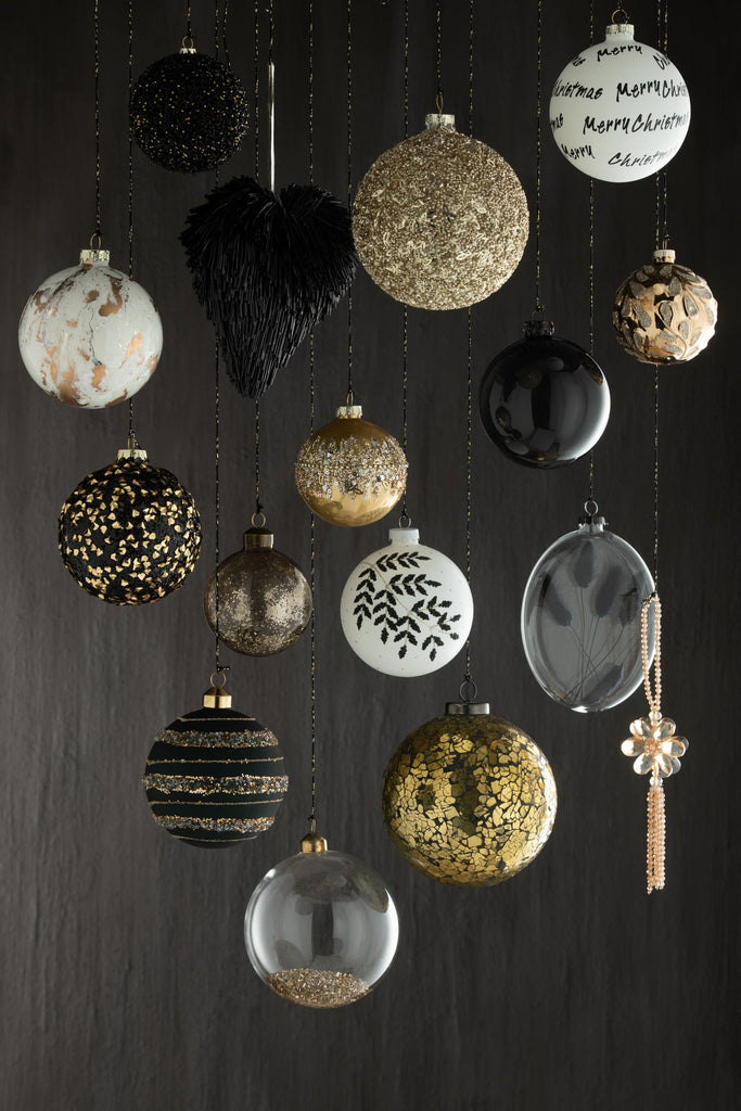 Kerstbal Glitter Zwart/Goud Small