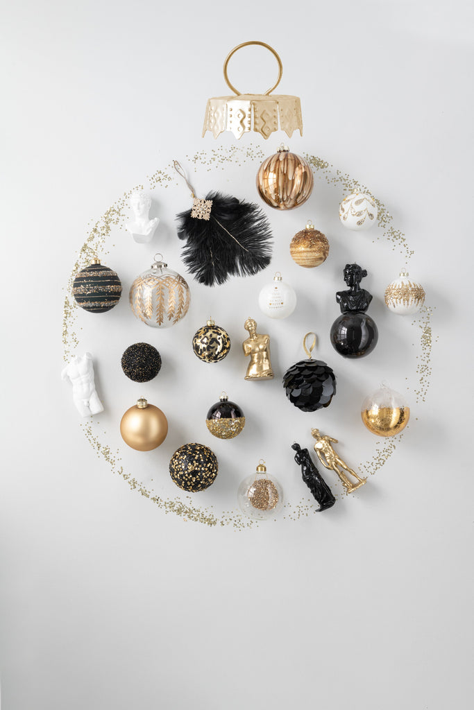 Kerstbal Glitter Zwart/Goud Small