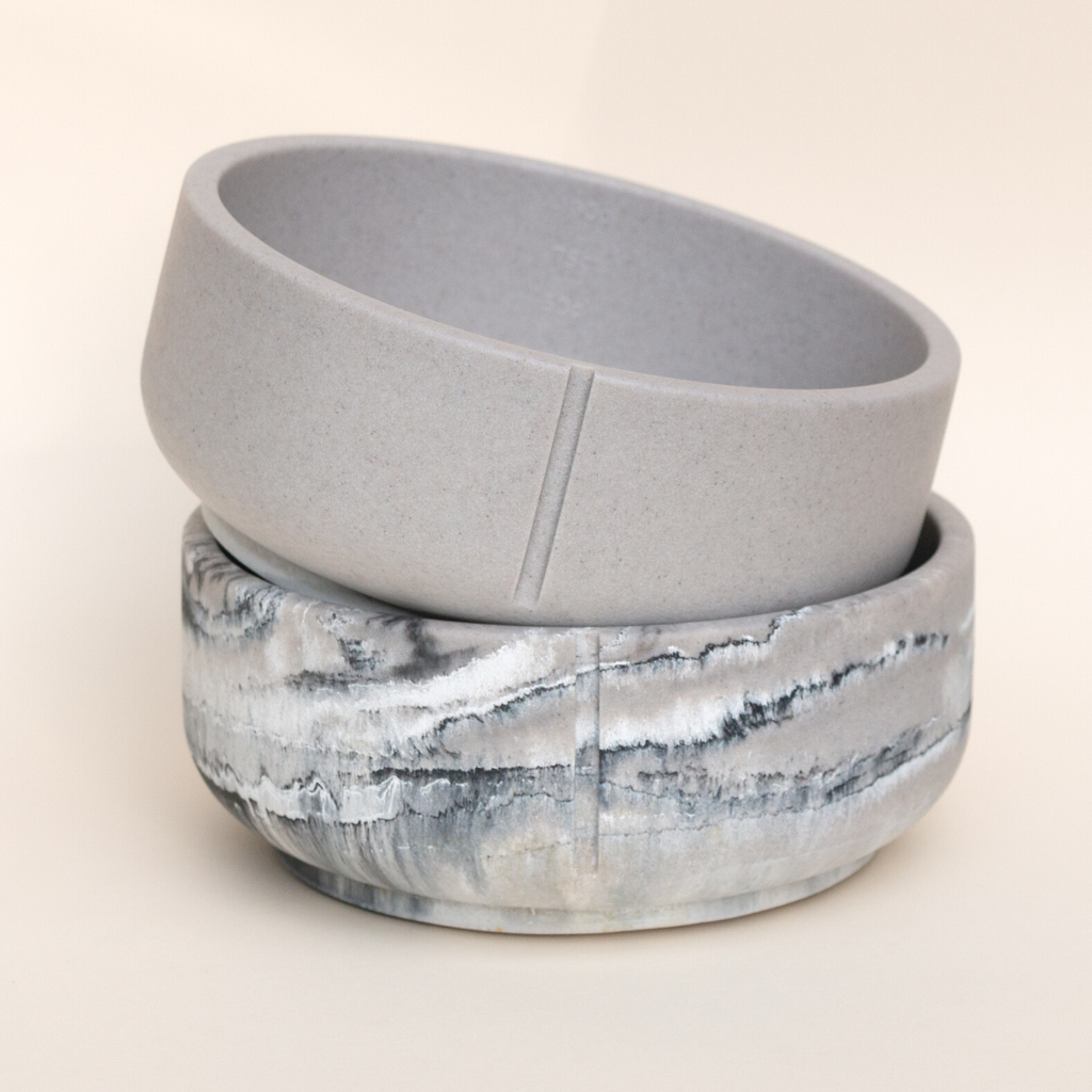 Classic Feeder Bowls Grey Marble Medium Slow