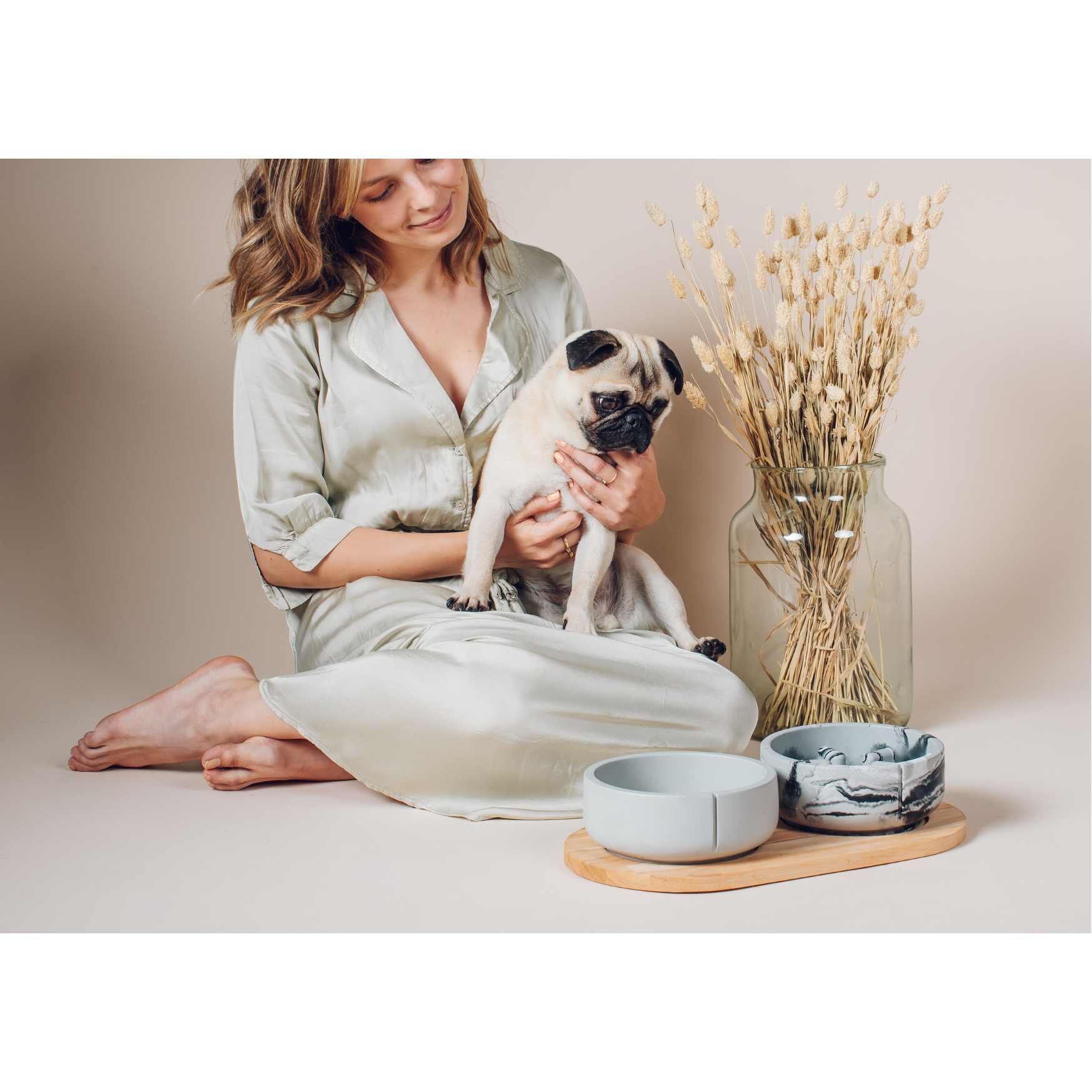 Classic Feeder Bowls Grey Marble Medium Slow