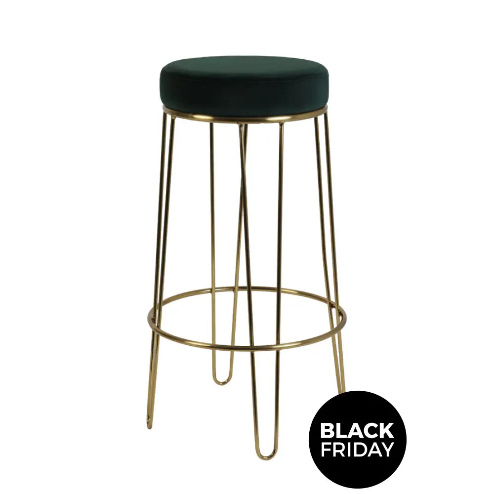 Bar Stool 41X73 Cm Alice Velvet Dark Green + Gold