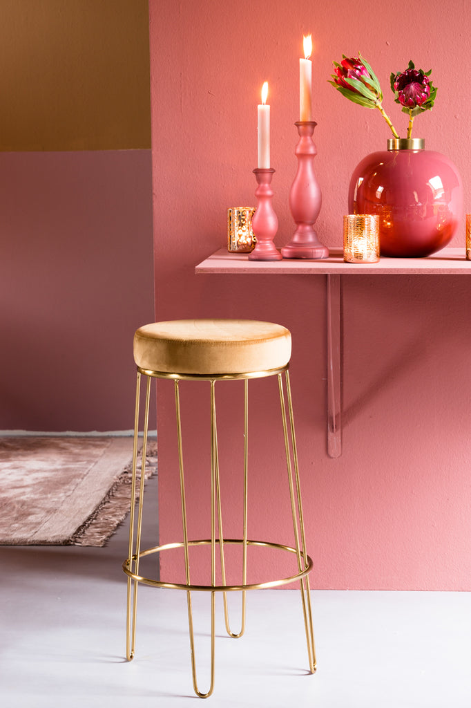 Bar Stool 41X73 Cm Alice Velvet Caramel + Gold