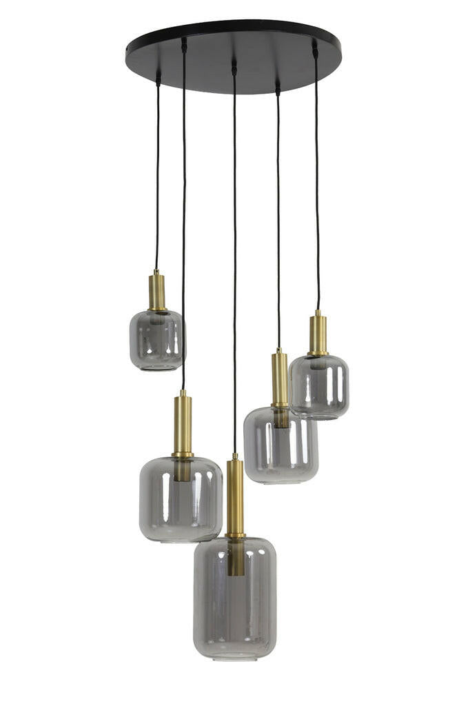 Hanging Lamp 5L Lekar Antique Bronze + Smoked Glass