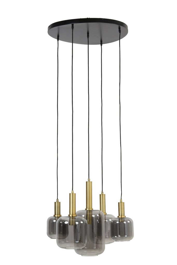 Hanging Lamp 5L Lekar Antique Bronze + Smoked Glass