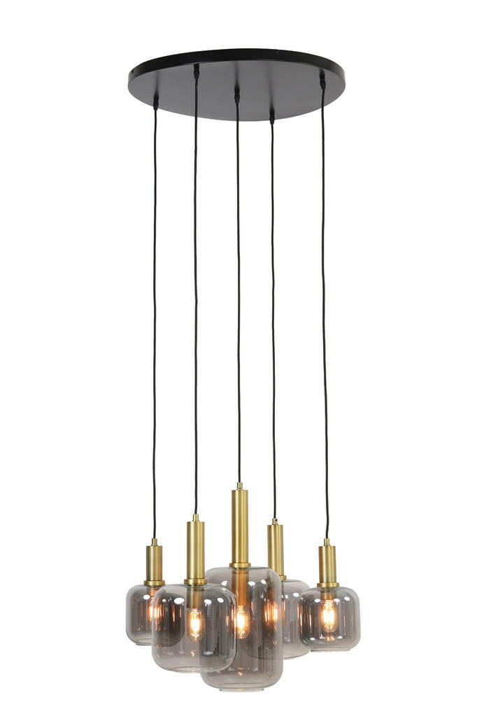 Hanging Lamp 5L Lekar Antique Bronze + Smoked Glass
