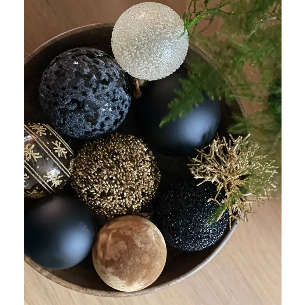 Kerstbal Glitter Zwart/Goud Small