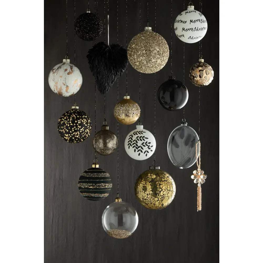 Kerstbal Glitter Zwart/Goud Small