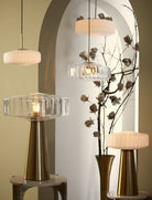 Hanging Lamp 40X17 Cm Pleat Glass Matt White + Gold