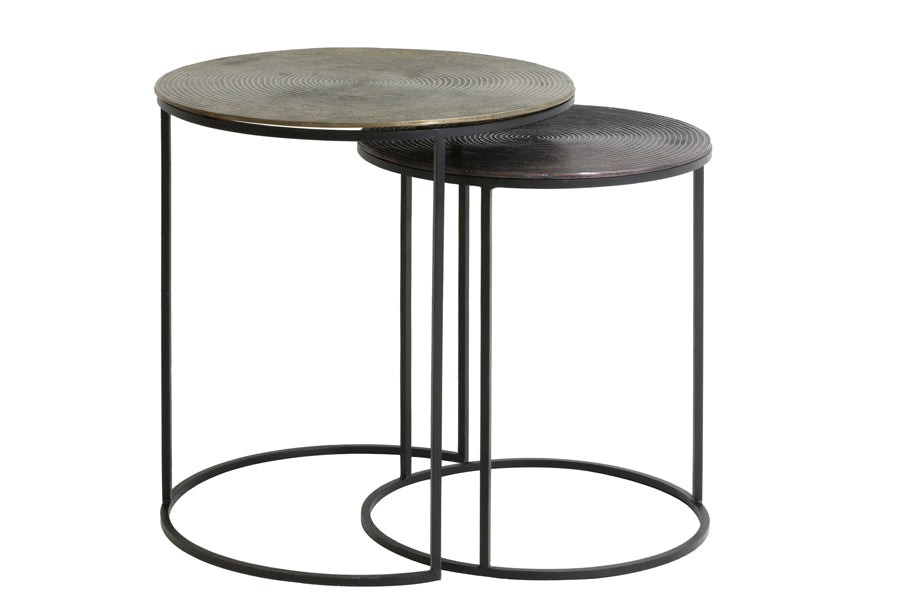 Side Table S/2 Ø41X46 + Ø49X52 Cm Talca Ant Copper + Brnz Circ