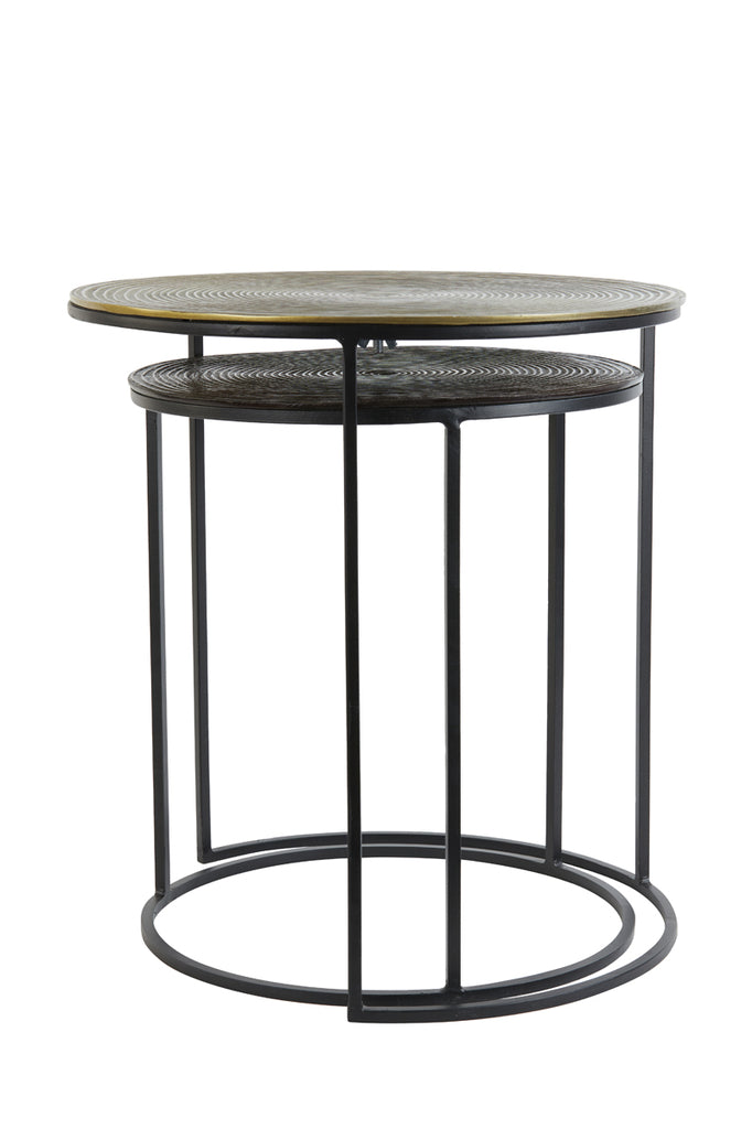 Side Table S/2 Ø41X46 + Ø49X52 Cm Talca Ant Copper + Brnz Circ