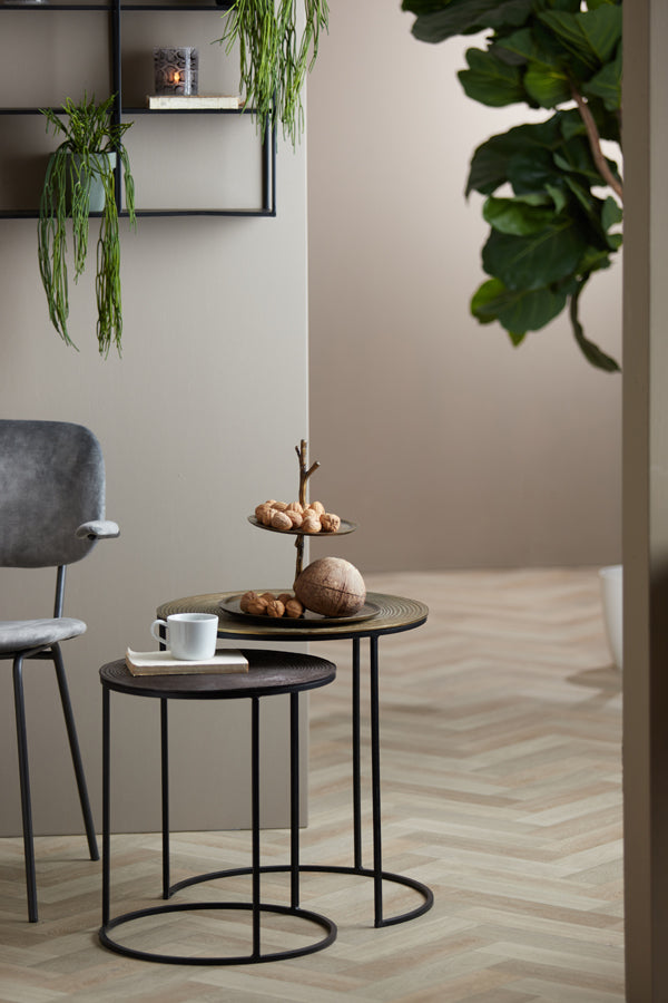 Side Table S/2 Ø41X46 + Ø49X52 Cm Talca Ant Copper + Brnz Circ