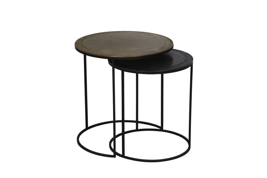 Side Table S/2 Ø41X46 + Ø49X52 Cm Talca Ant Copper + Brnz Edge