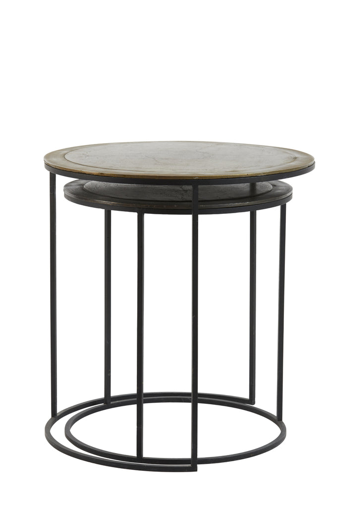 Side Table S/2 Ø41X46 + Ø49X52 Cm Talca Ant Copper + Brnz Edge