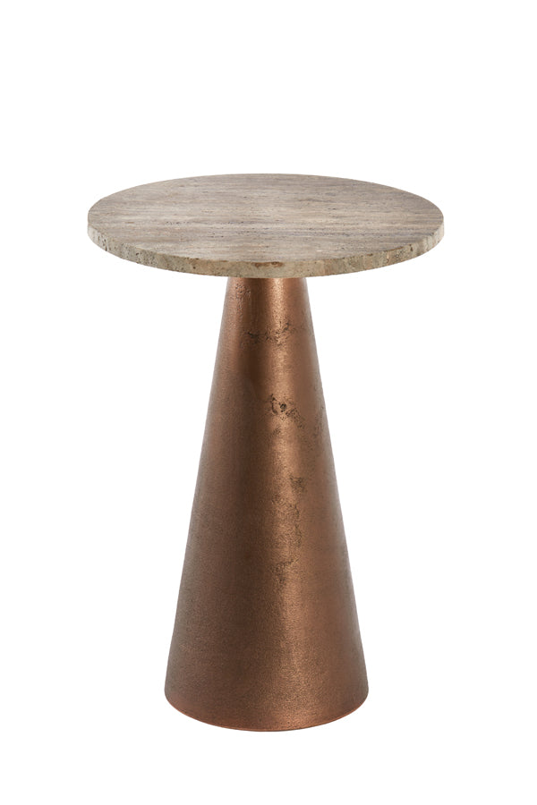 Side Table 36X51 Cm Ynez Travertine Brown + Copper